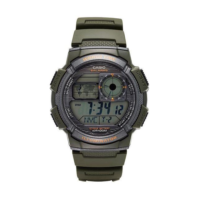 Casio Mens World Time Digital Chronograph Watch - AE1000W-3AVCF, Green Product Image