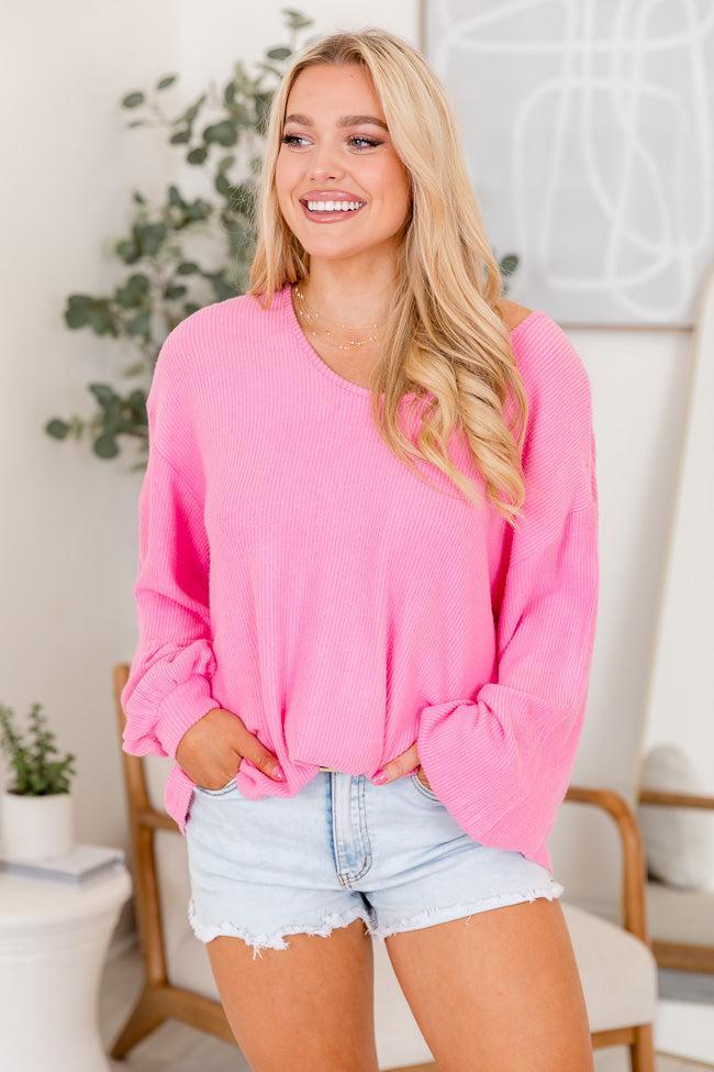 All That You Need Pink Oversized Brushed Rib Top Product Image