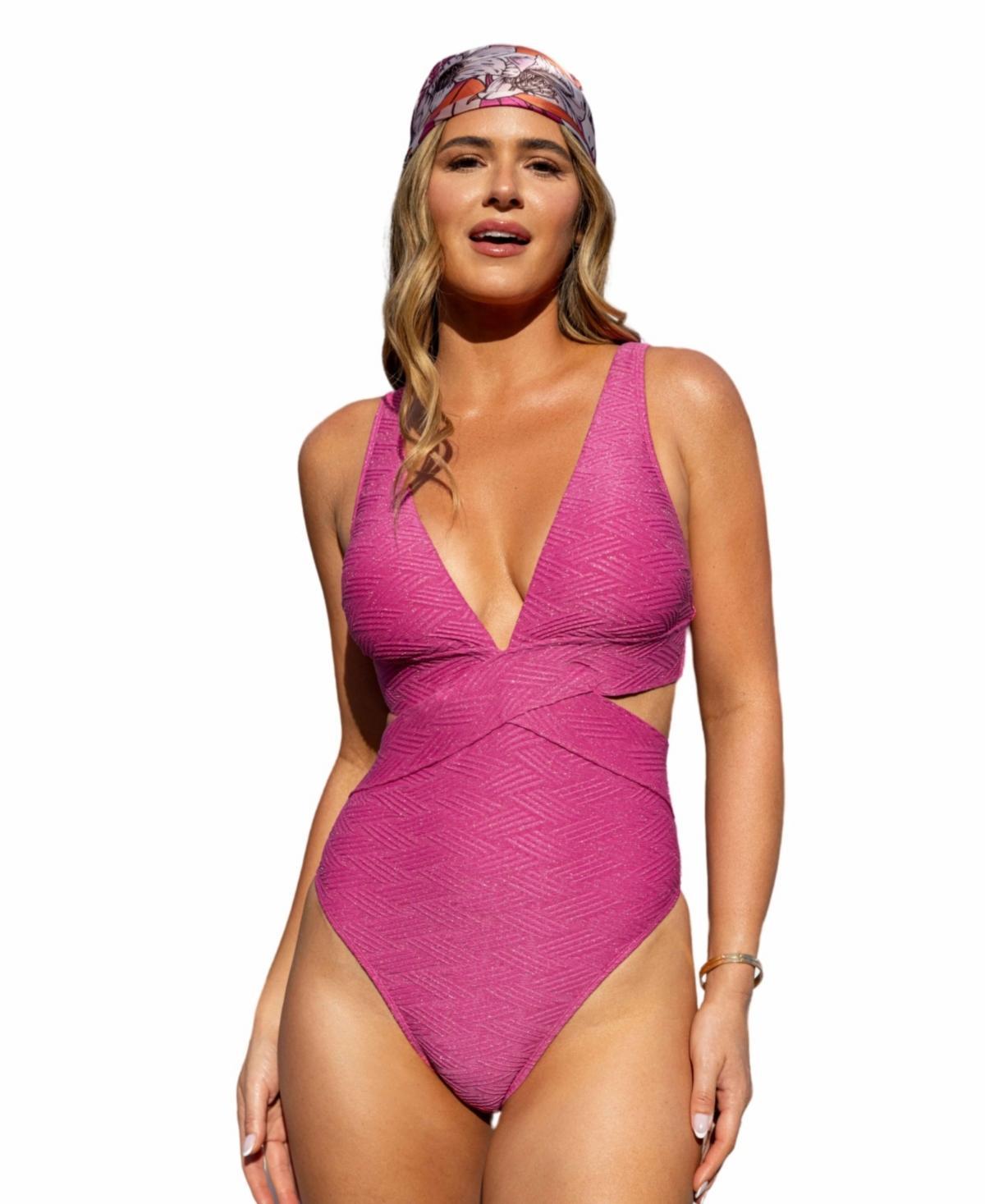 Cupshe Womens Cupshe X JoJo Fuchsia Plunging Cutout One-Piece Swimsuit Product Image