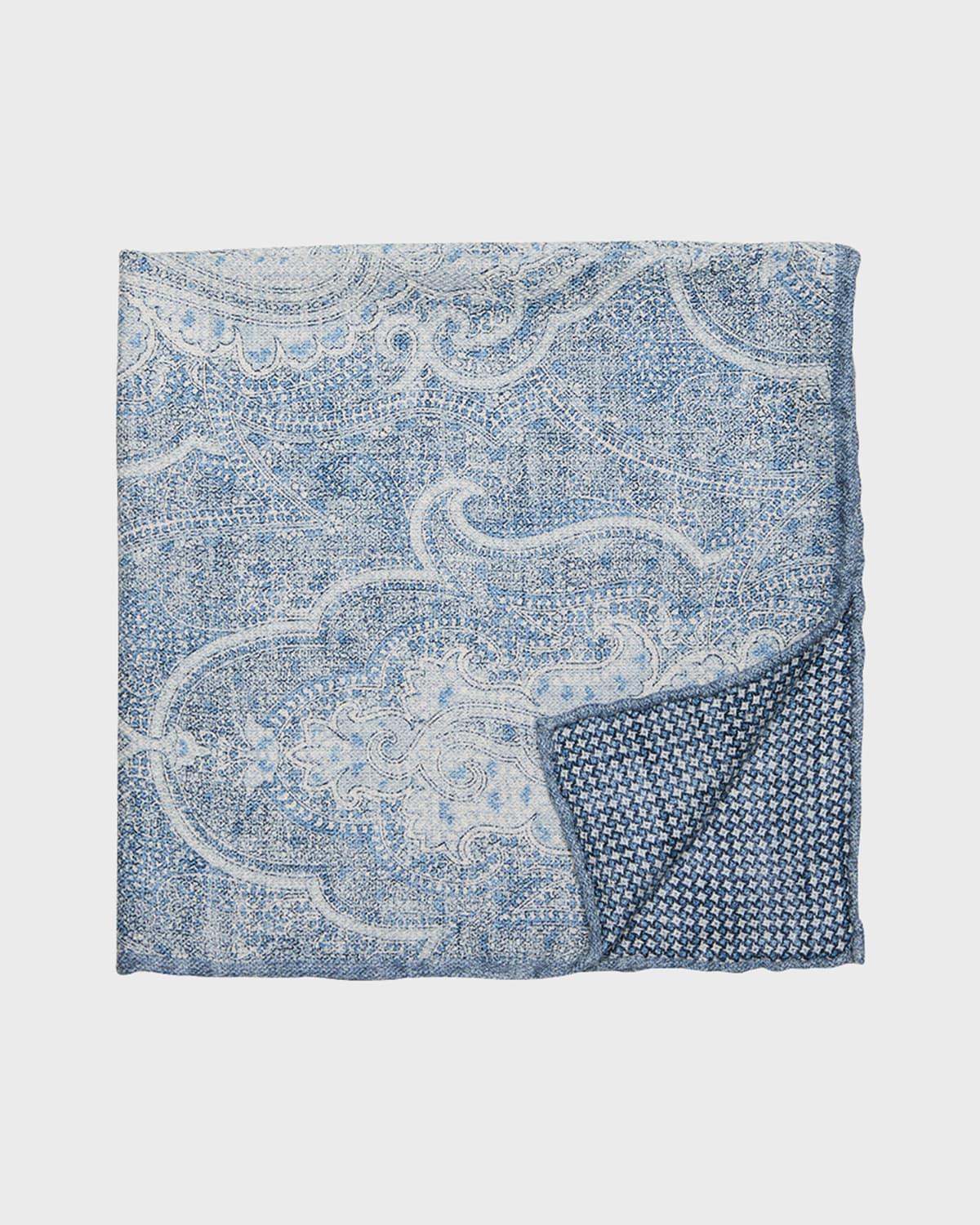 Mens Large Paisley-Print Silk Pocket Square Product Image