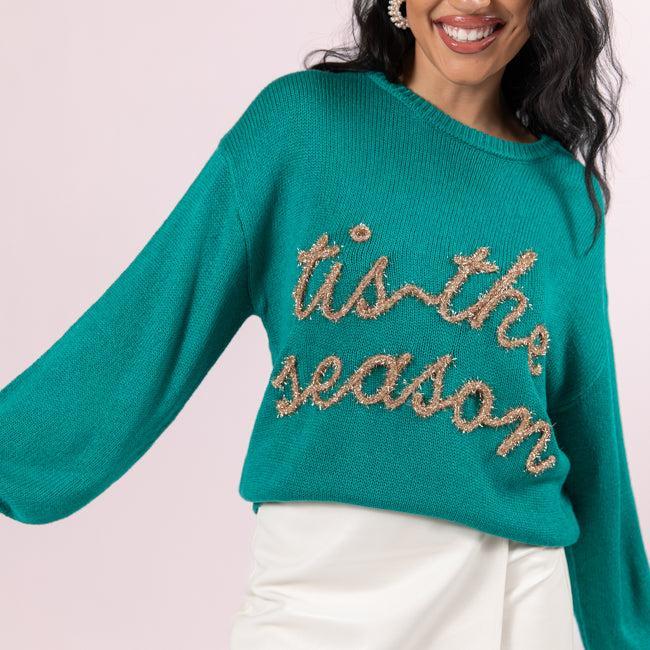 'Tis The Season Green and Gold Sweater Product Image