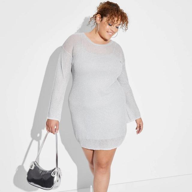 Womens Bell Long Sleeve Mini Sweater Dress - Wild Fable Silver 1X Product Image