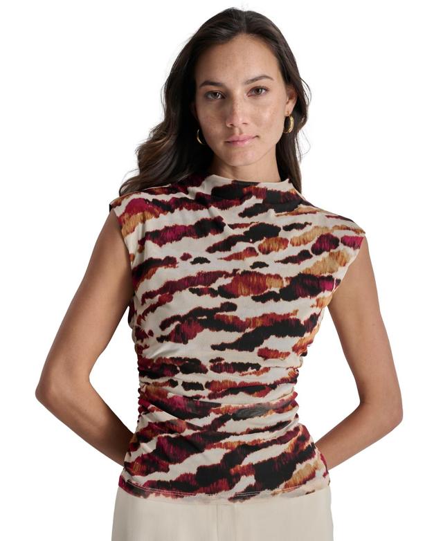 Dkny Womens Printed Funnel Neck Cap-Sleeve Top Product Image