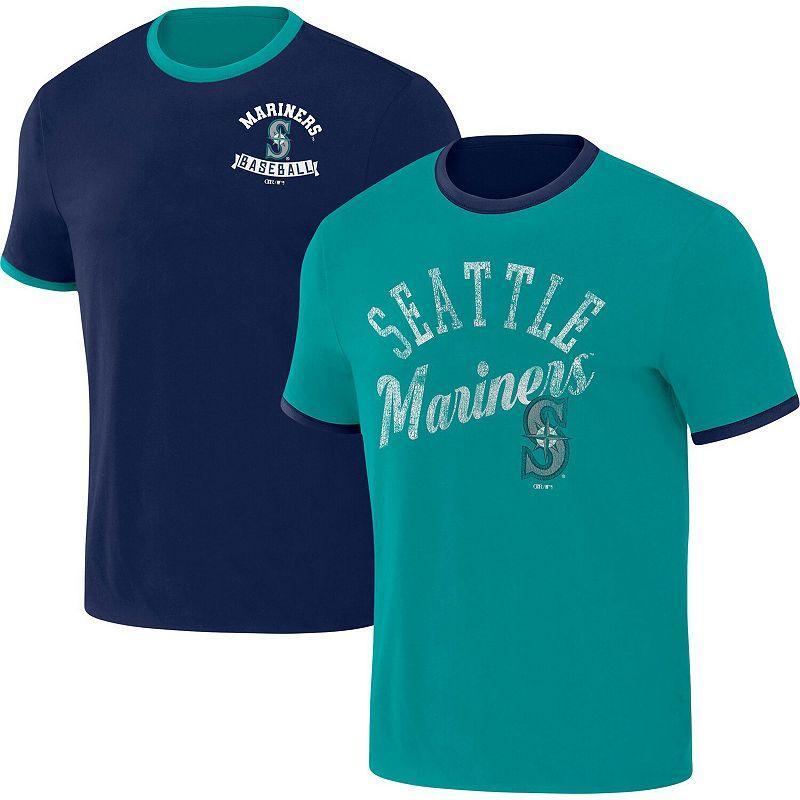 Mens Darius Rucker Collection by Fanatics /Aqua Seattle Mariners Two-Way Ringer Reversible T-Shirt Blue Product Image