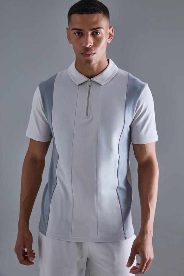 Slim Contrast Panel Interlock Polo | boohooMAN USA Product Image