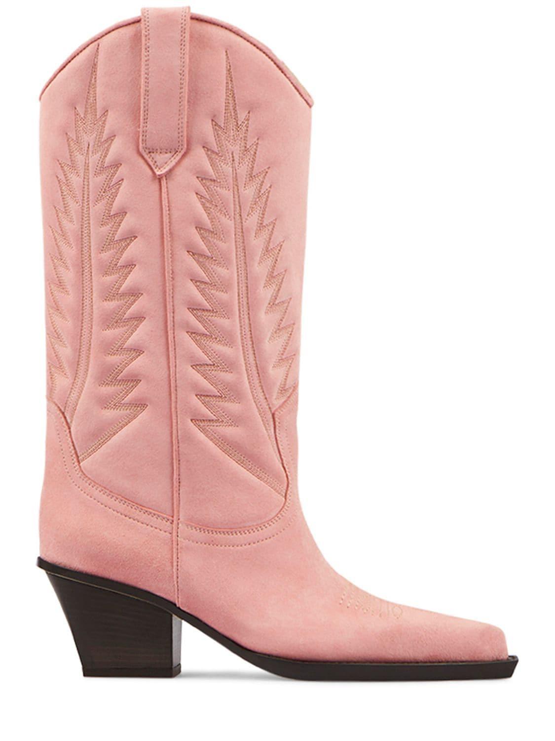 Rosario Embroidered Suede Western Boots In Pink product image