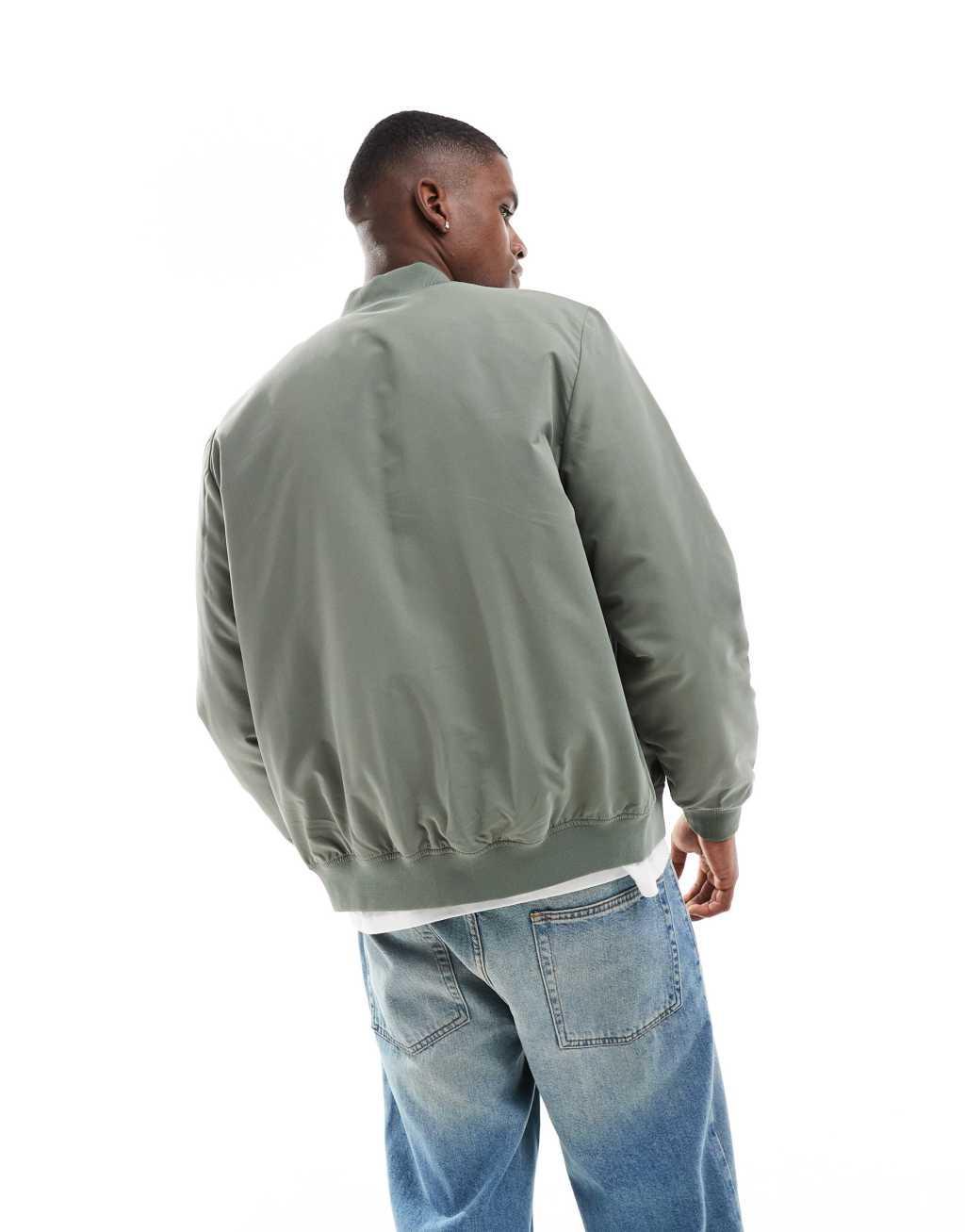 ONLY & SONS zip up bomber jacket in sage Product Image