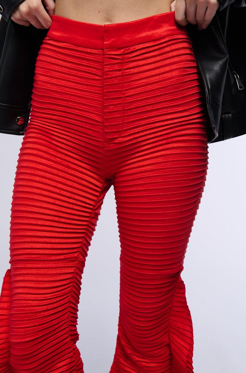 RUNAWAY PLEATED FLARE TROUSER PANT IN RED Product Image