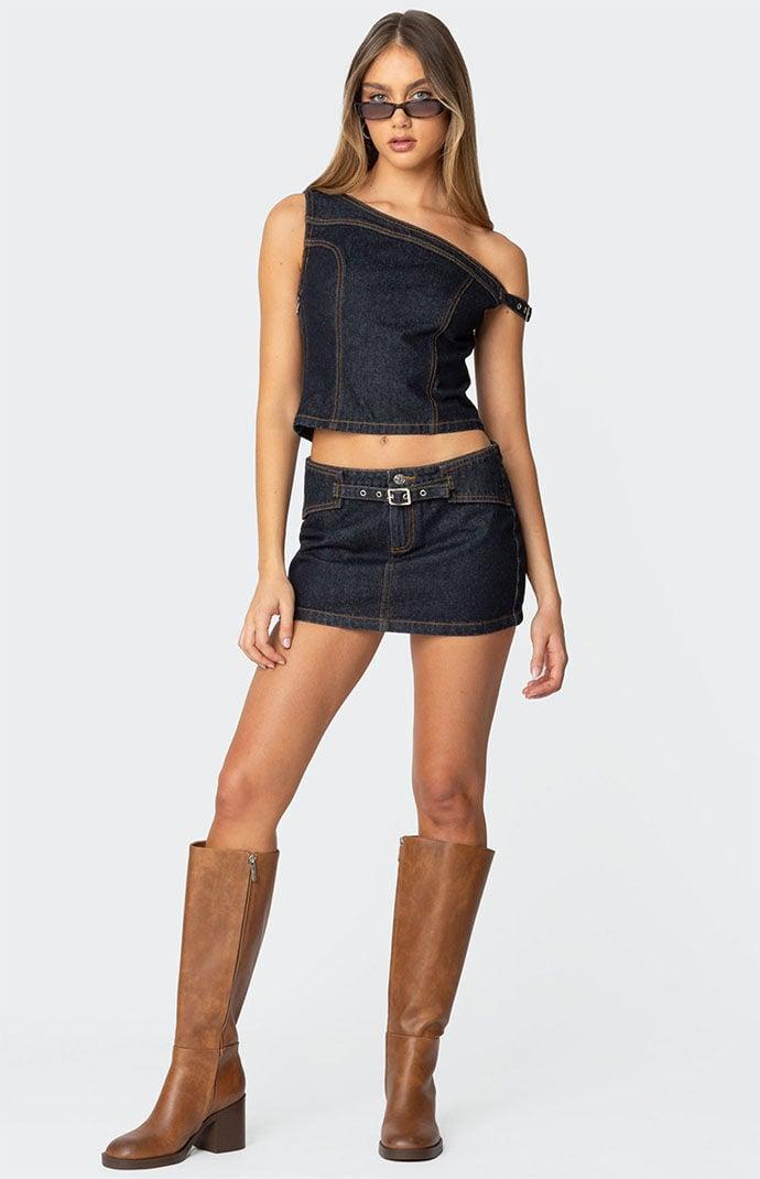 Edikted Women's Keira Buckled Asymmetric Denim Top Product Image