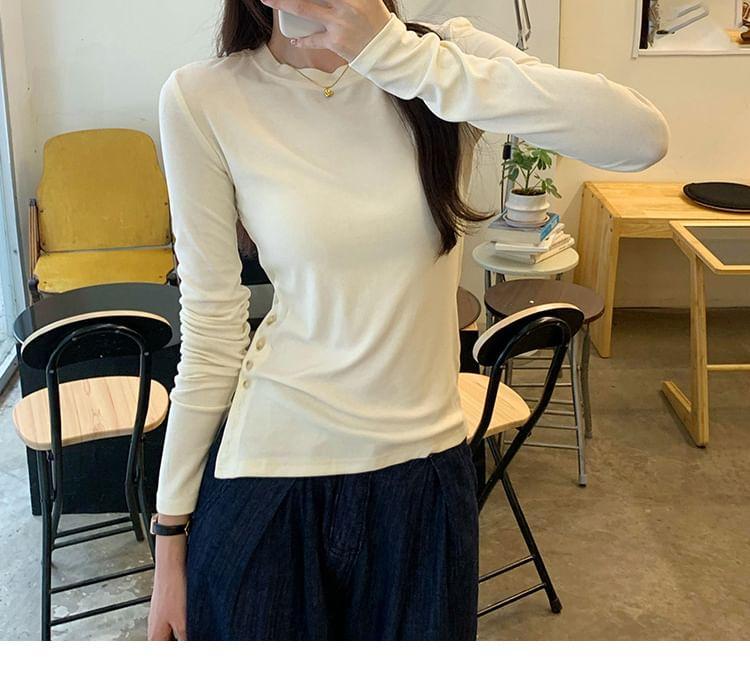 Long-Sleeve Crewneck Plain Top Product Image