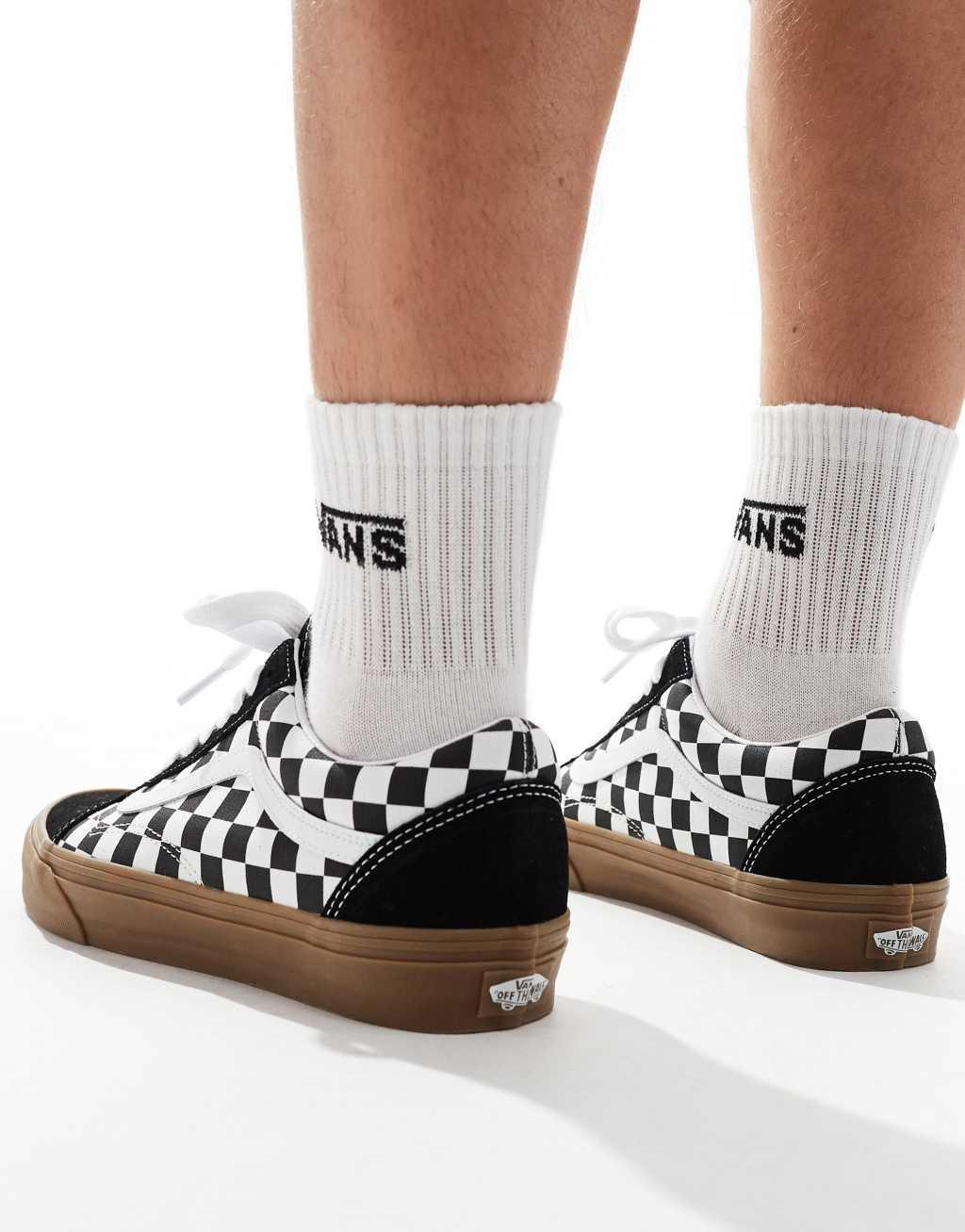 Vans Old Skool rubber sole sneakers in black and white checkerboard print Product Image