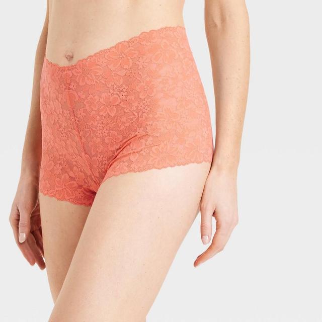 Womens Allover Lace Boy Shorts - Auden Salmon L Product Image