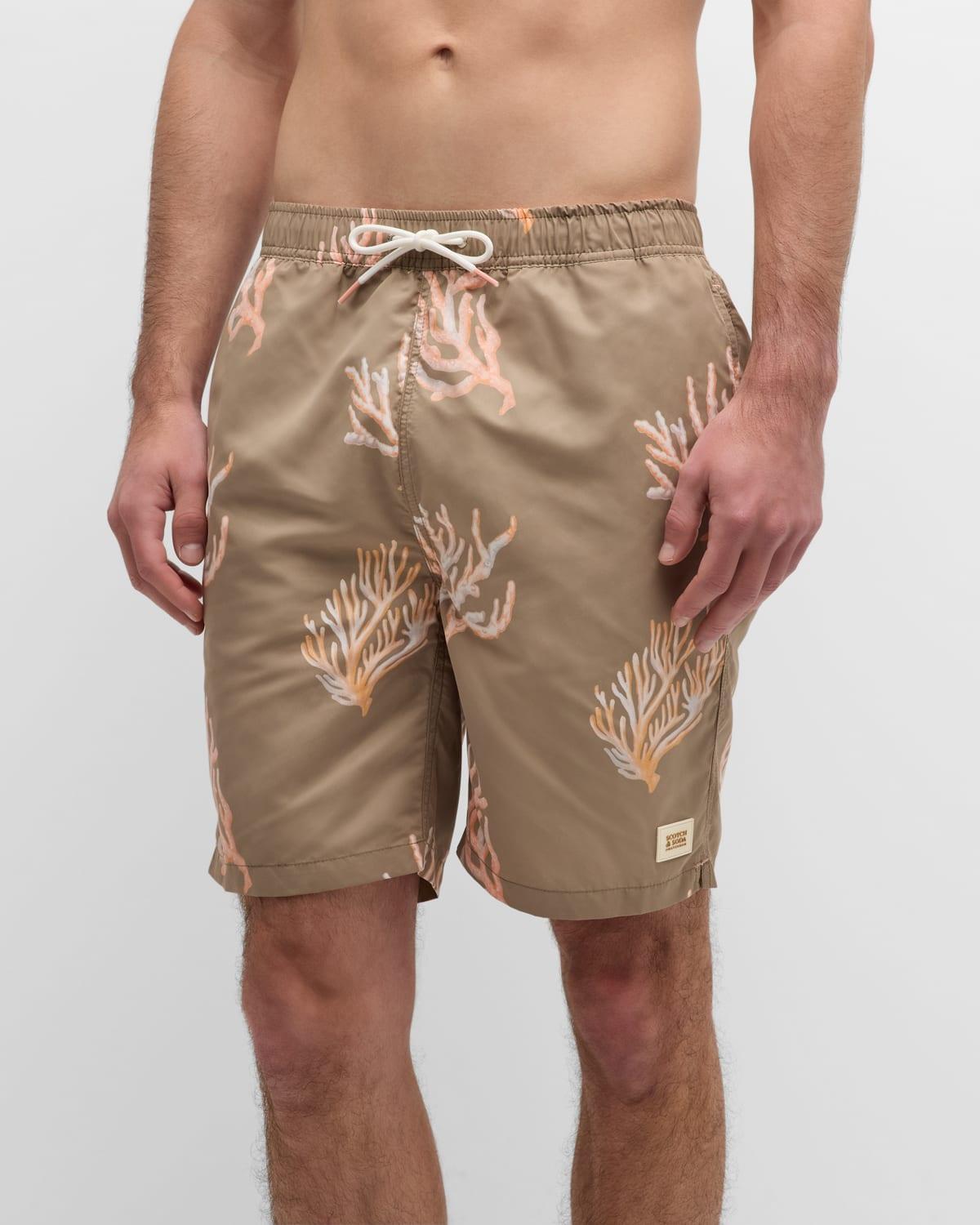 Mens Long Coral-Print Swim Shorts Product Image