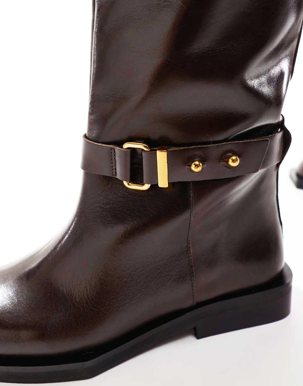 ASOS EDITION premium leather over the knee riding boots in brown Product Image