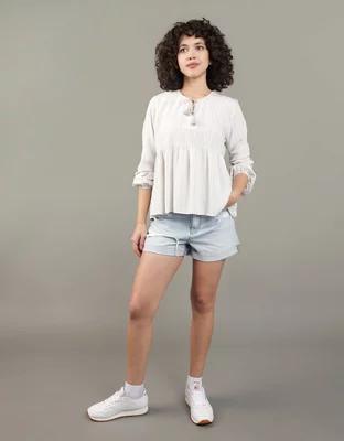 AE Tie-Front Long-Sleeve Peasant Top product image