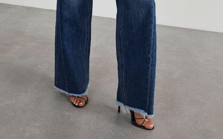 High Waist Frayed Hem Wide Leg Jeans Product Image