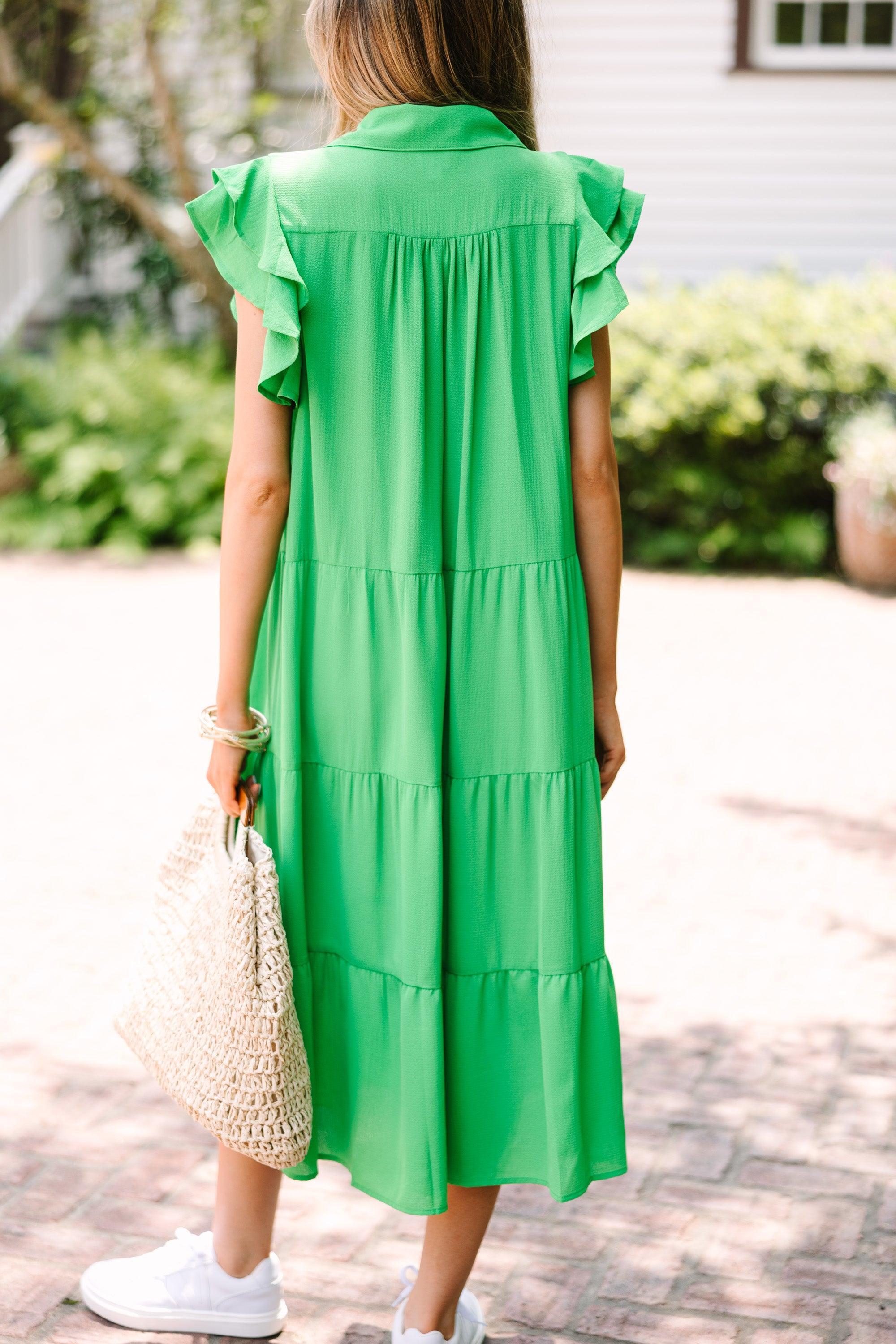 Look You Up Green Ruffled Midi Dress Female Product Image