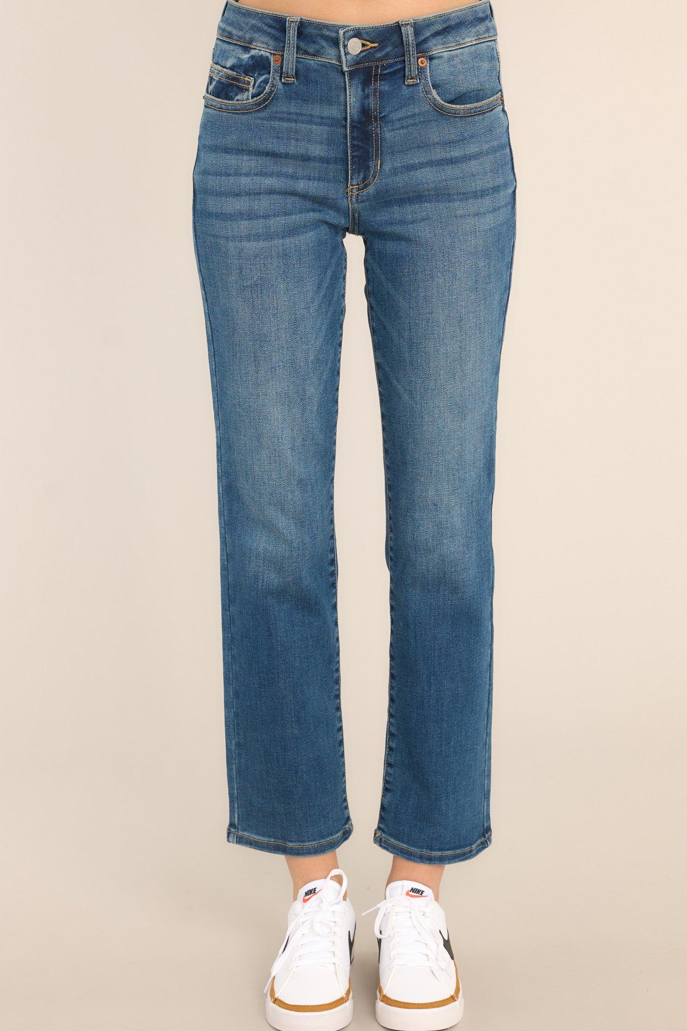 Take You Down Medium Wash Cropped Stretch Jeans Blue Product Image