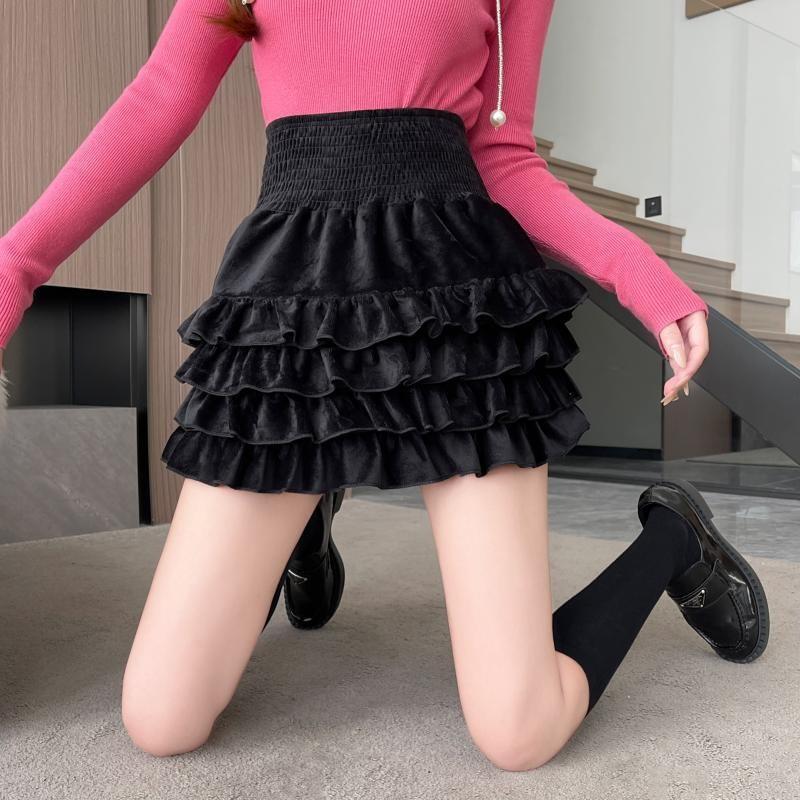 High Waist Plain Ruffle Mini A-Line Skirt Product Image