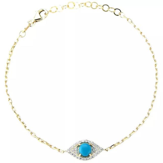 Sunkissed Sterling Cubic Zirconia & Synthetic Turquoise Dainty Eye Bracelet, Womens Gold Tone Product Image