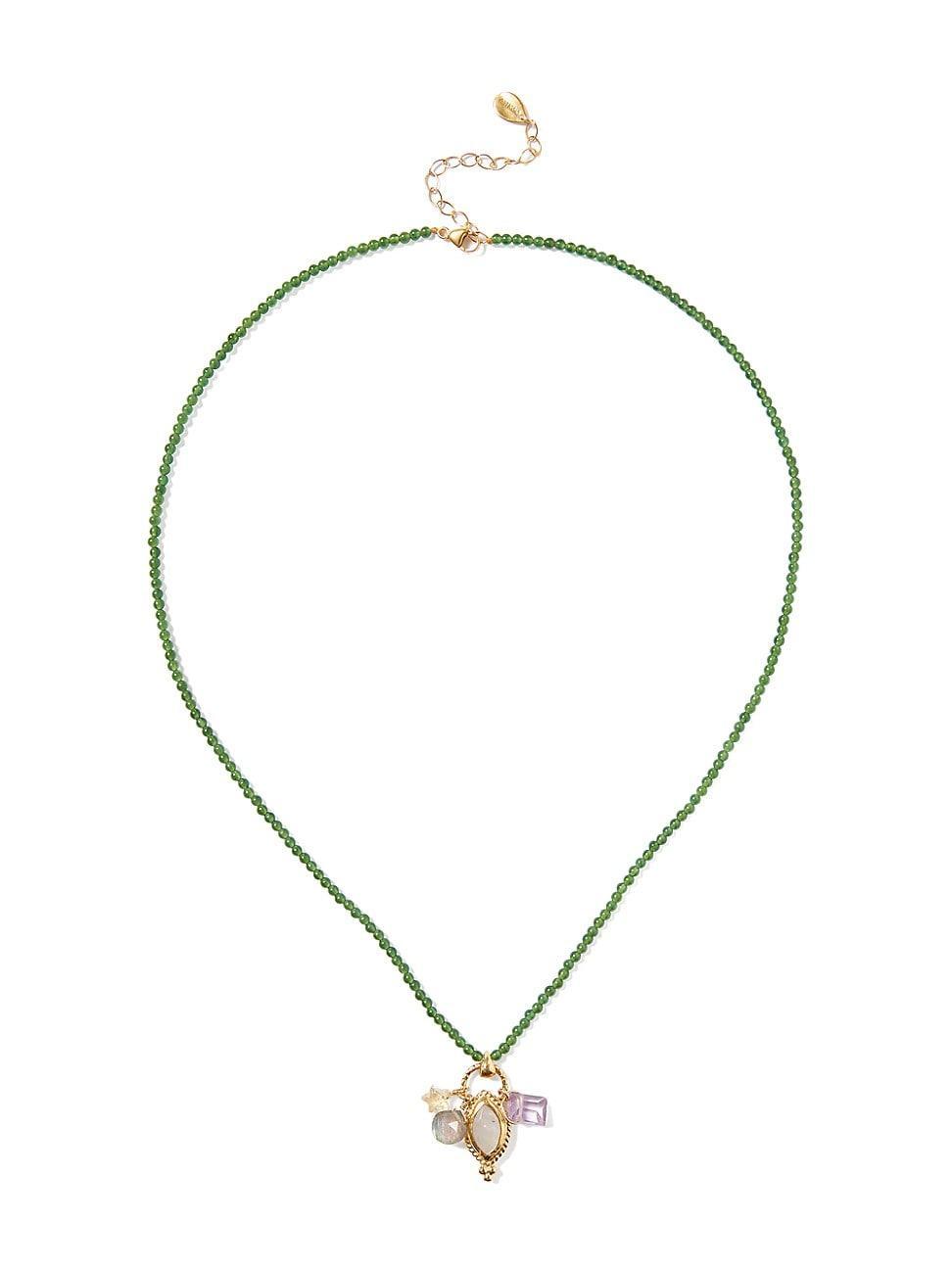 Womens 18K Gold-Plated, Green Agate Bead & Multi-Gemstone Pendant Necklace Product Image