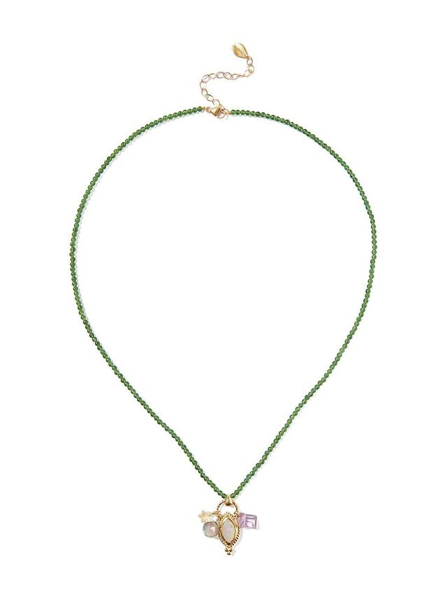 Womens 18K Gold-Plated, Green Agate Bead & Multi-Gemstone Pendant Necklace Product Image