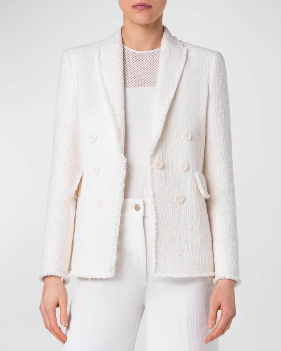 Mix Media Tweed Jacket with Fringe Trim Product Image