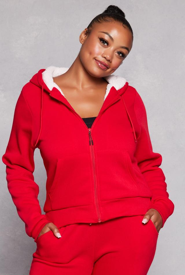 Womens Plus Size Sherpa Lined Zip Front Hoodie Product Image