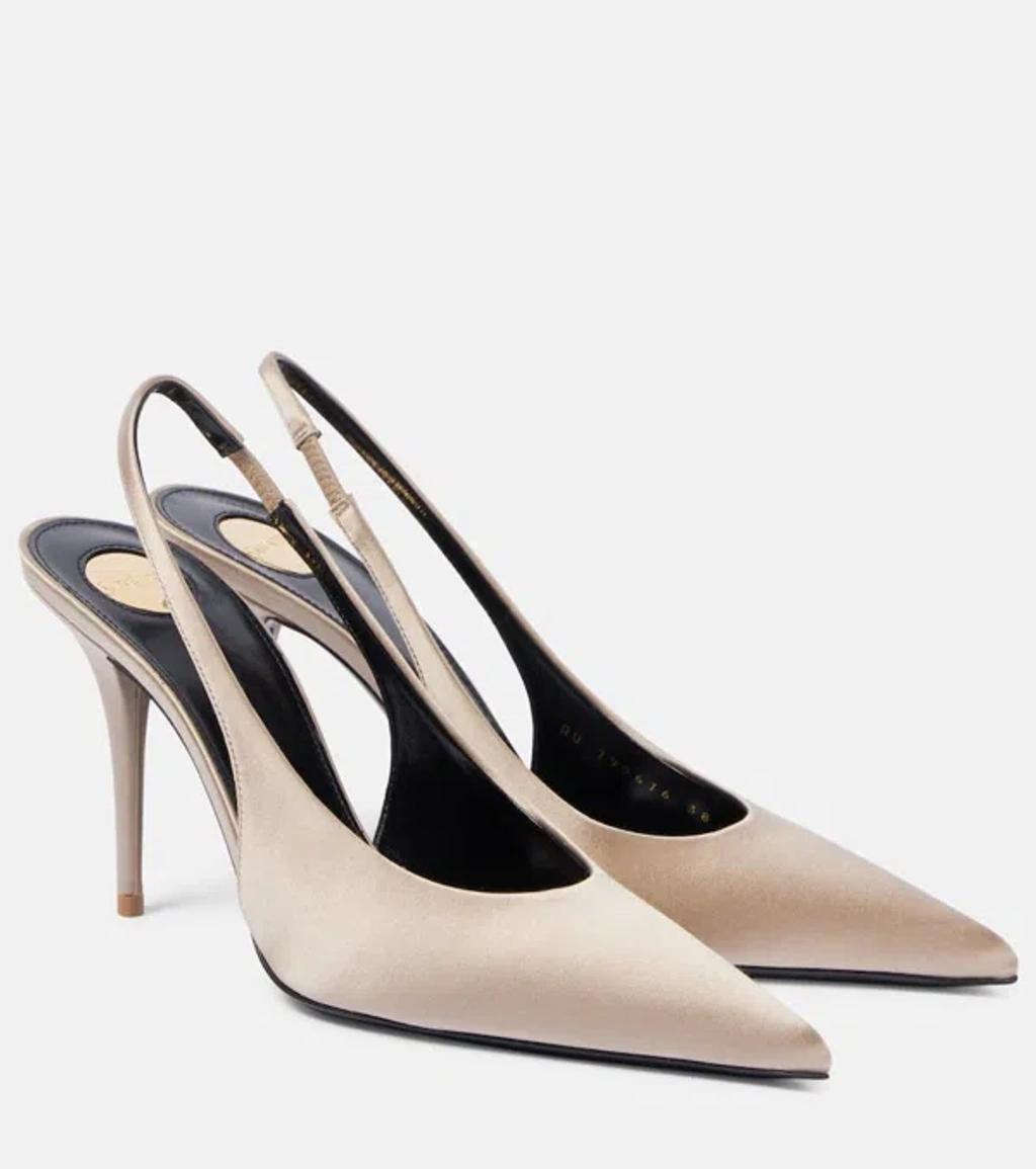 SAINT LAURENT Norma 90 Satin Crêpe Slingback Pumps In Neutrals Product Image