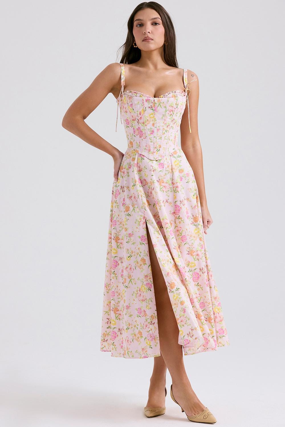 Clarabelle Pink Meadow Print Cotton Midi Sundress Product Image