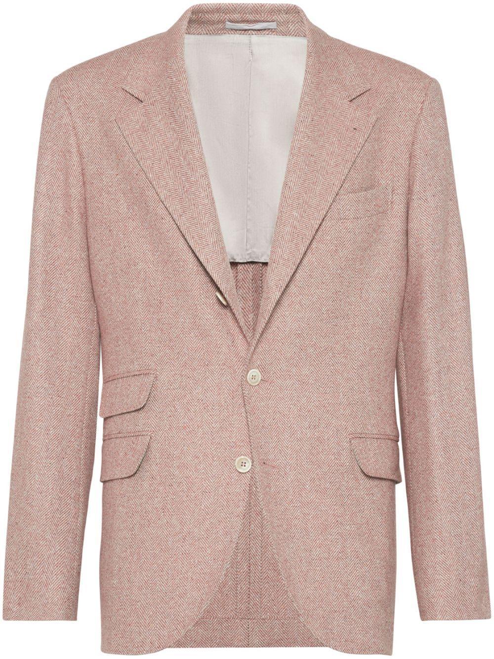 BRUNELLO CUCINELLI Herringbone Linen Blazer In Orange Product Image