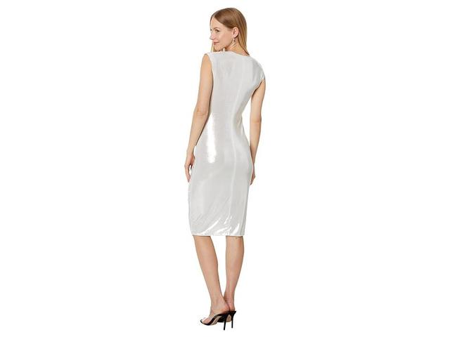 Norma Kamali Sleeveless Deep V Neck Shirred Front Dress To Knee (Pearl) Women's Dress Product Image