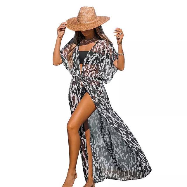 Womens CUPSHE Leopard Print Swim Cover-Up Maxi Kimono Product Image