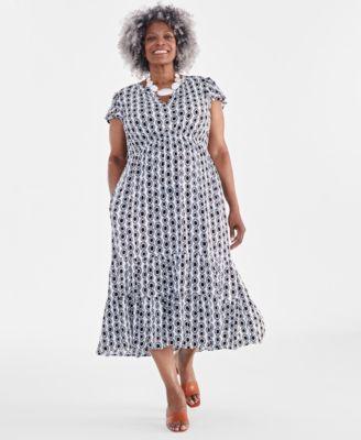 Plus Size Split-Neck Tiered Dress, Created for Macy's  product image