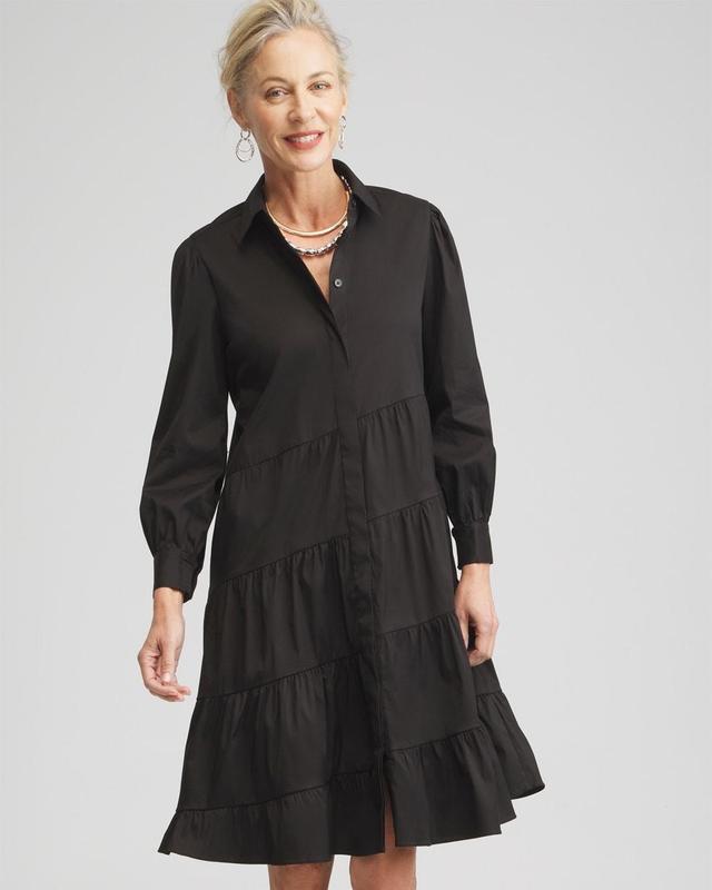 Women's Poplin Asymmetrical Tiered Shirt Dress Product Image