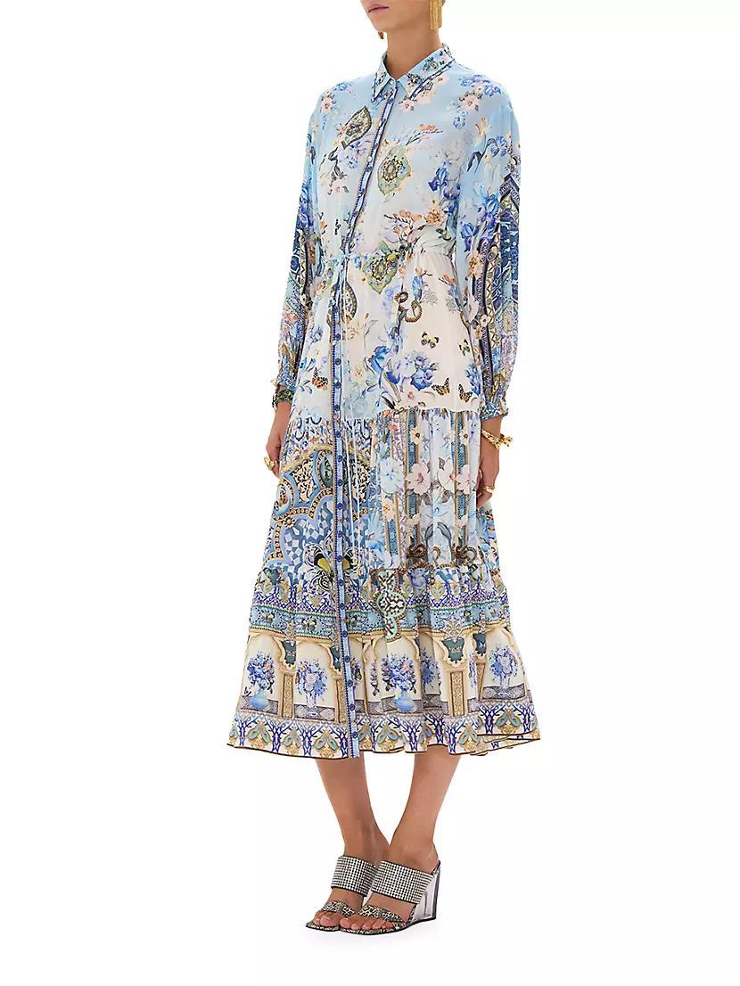 Floral Silk Tiered Midi-Shirtdress Product Image