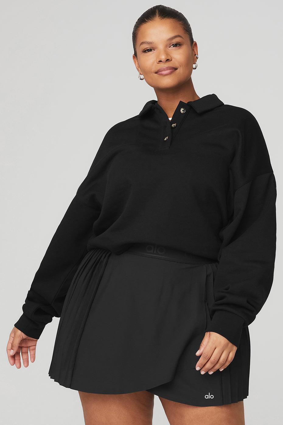 Polo Henley Pullover - Black Female Product Image