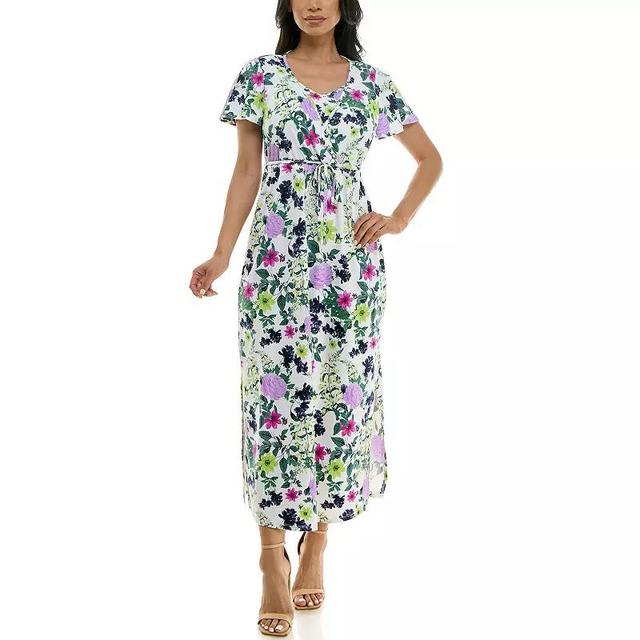 Womens Nina Leonard Flutter Sleeve Maxi Dress Purple Team Product Image