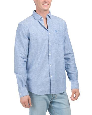 Linen Blend Stretch Woven Shirt For Men Product Image