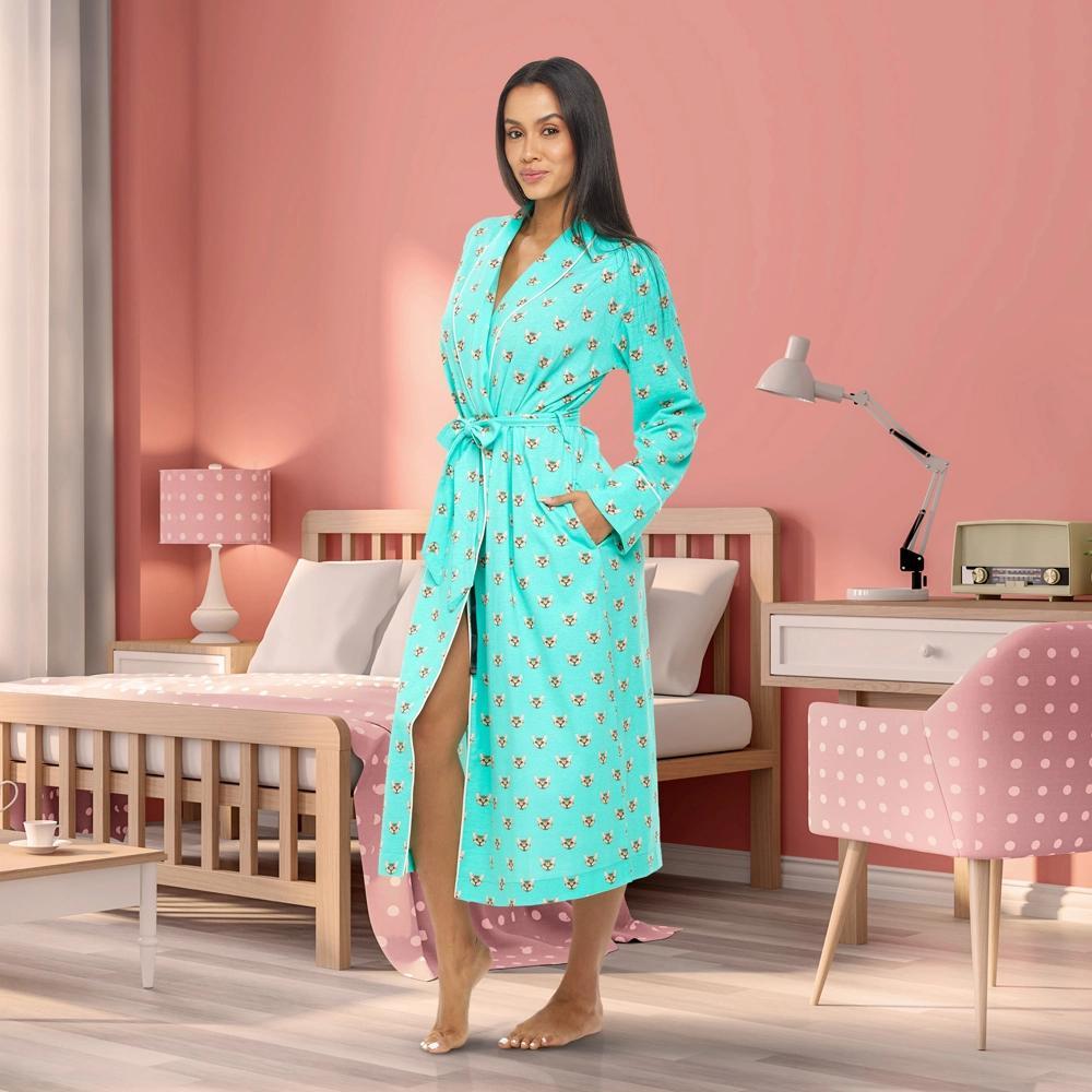 ADR Womens Soft Cotton Knit Jersey Lounge Robe with Pockets, Long Bathrobe Product Image