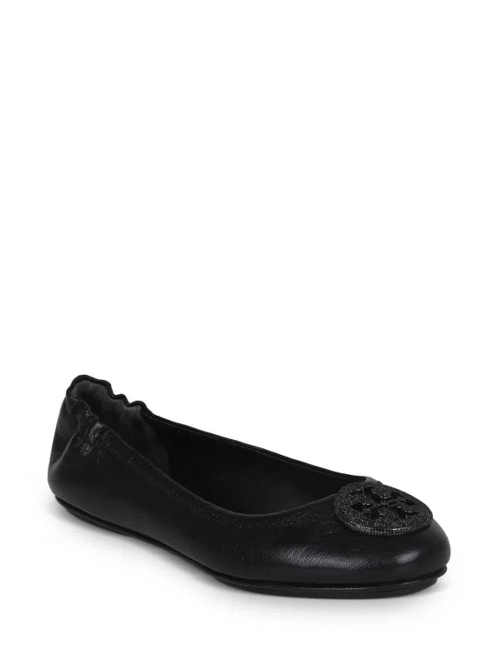 TORY BURCH Minnie Travel Leather Ballet Flats In Black Product Image