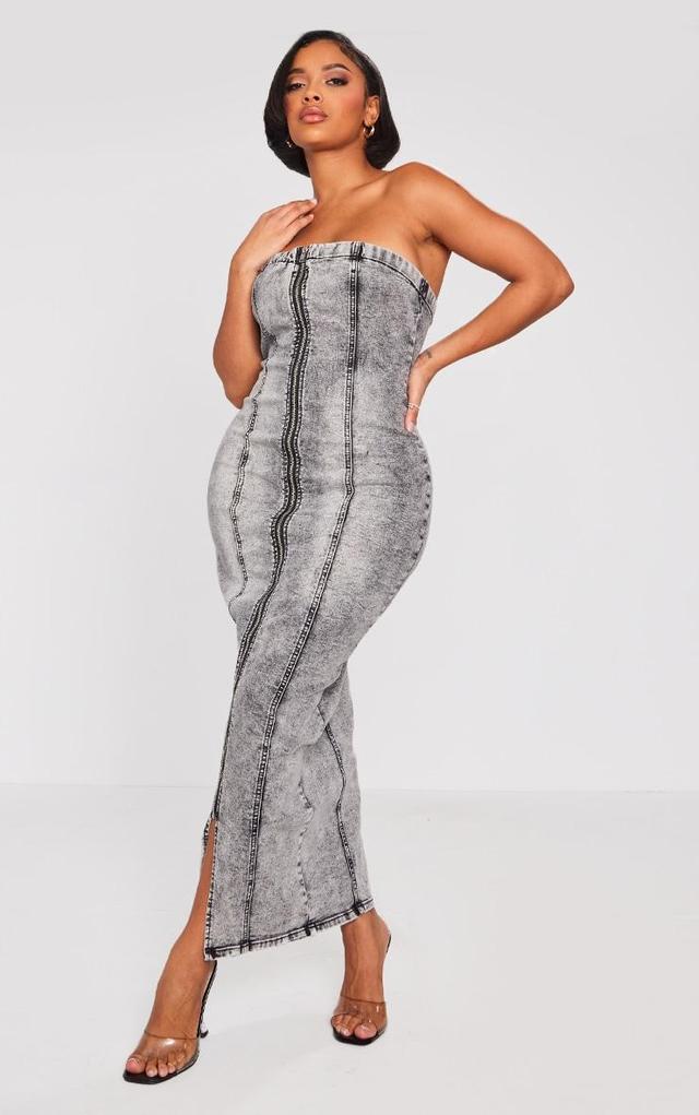 Shape Washed Grey Denim Zip Through Maxi Dress Product Image