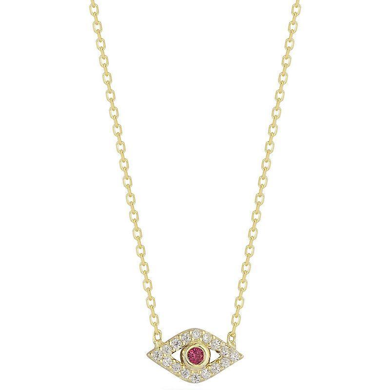 Sunkissed Sterling Cubic Zirconia Dainty Evil Eye Necklace, Womens Gold Product Image