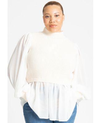 Plus Size Twofer Sweater With Chiffon Product Image