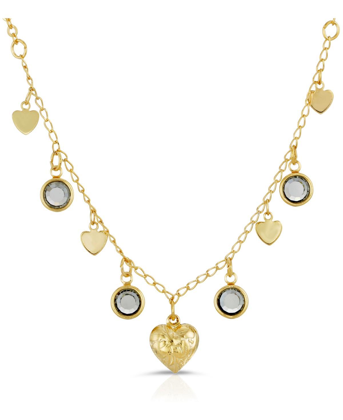 1928 Gold-Tone Black Diamond Channels With Hearts Drop Necklace, Womens, Grey Product Image