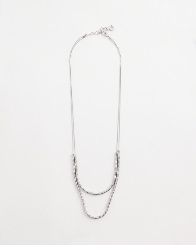 Double-Strand Silver Tone Disc Necklace Product Image