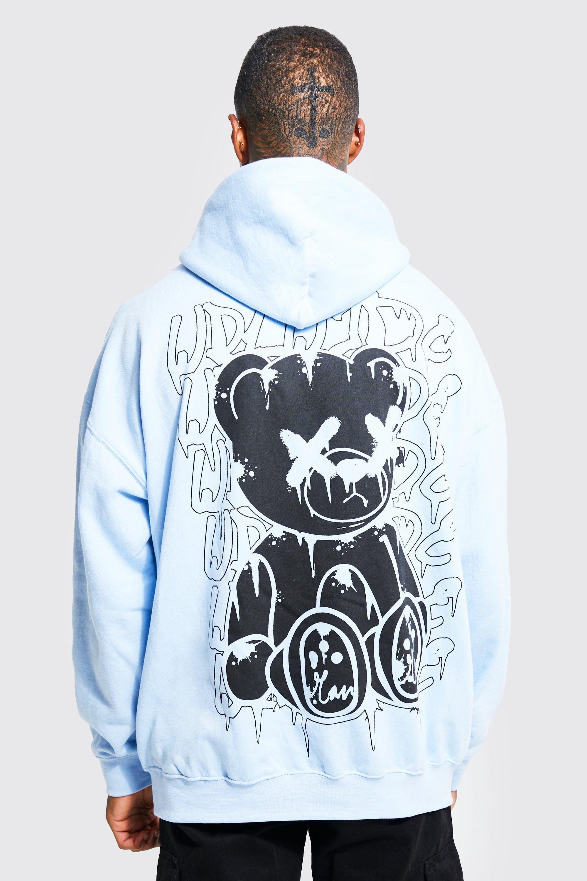 Oversized Graffiti Teddy Hoodie | boohooMAN USA Product Image