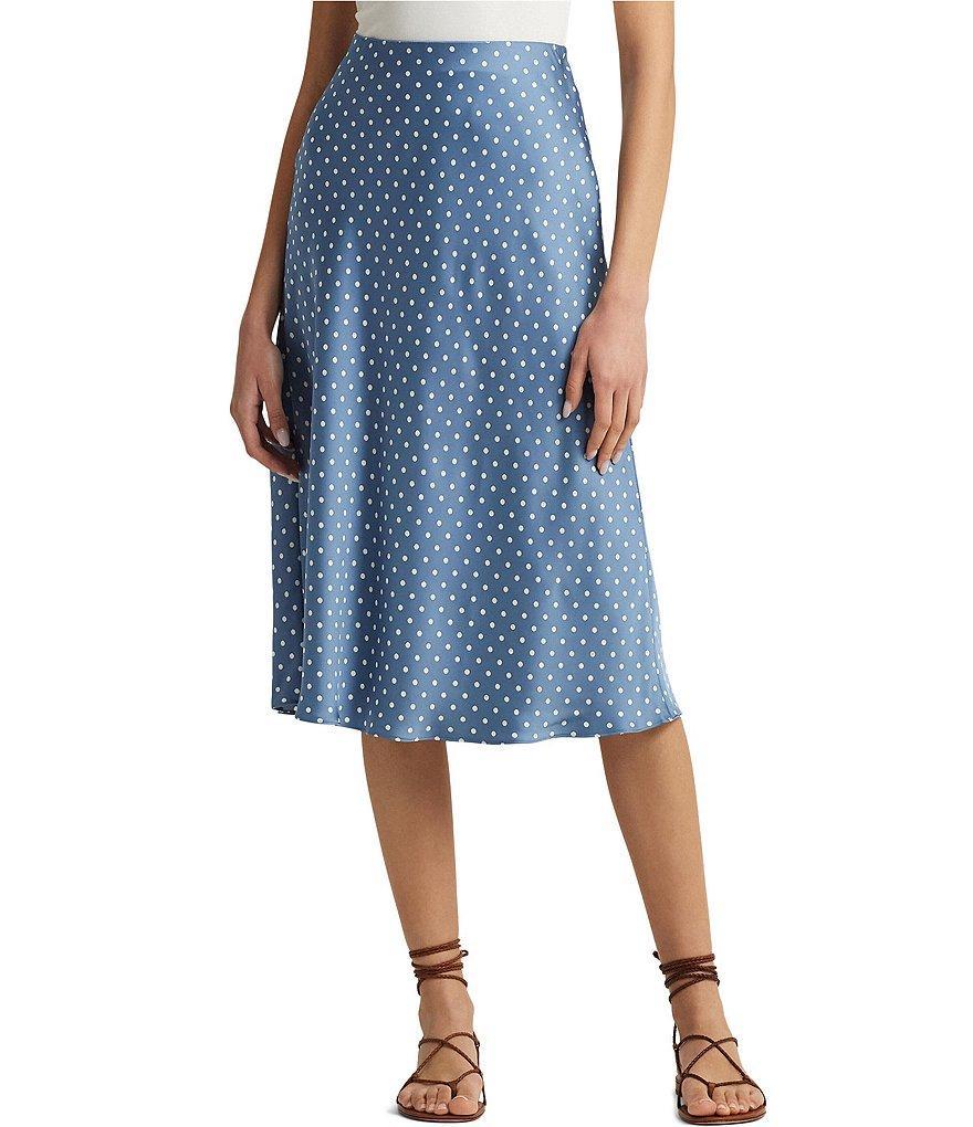 Lauren Ralph Lauren Satin Charmeuse Polka-Dot Print Pull-On A-Line Coordinating Skirt Product Image