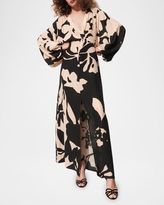 Brenna Floral-Print Balloon-Sleeve Slit Maxi Dress Product Image