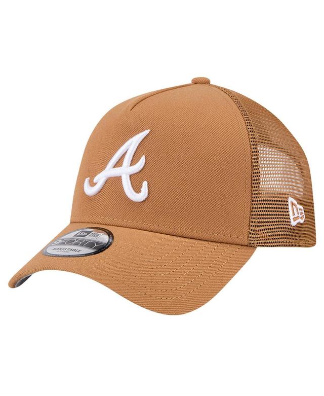 New Era Mens Brown Atlanta Braves A-Frame Trucker 9FORTY Adjustable Hat Product Image